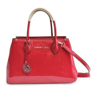 Adrienne Vittadini Patent Leather Satchel Purse Tote Bag, Red Hot Pink Fuscia